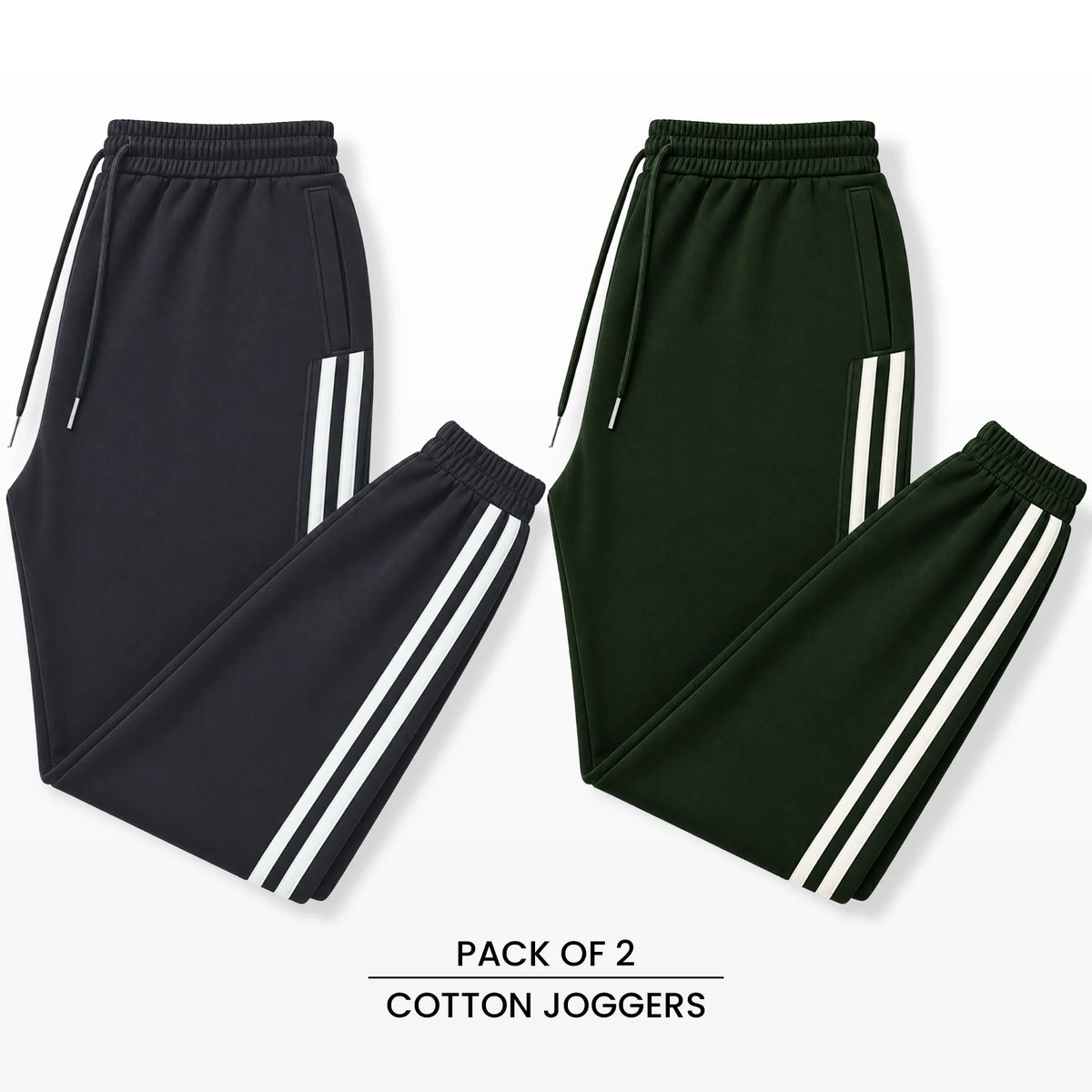Premium Cotton Jogger Combo (Grey & Green)