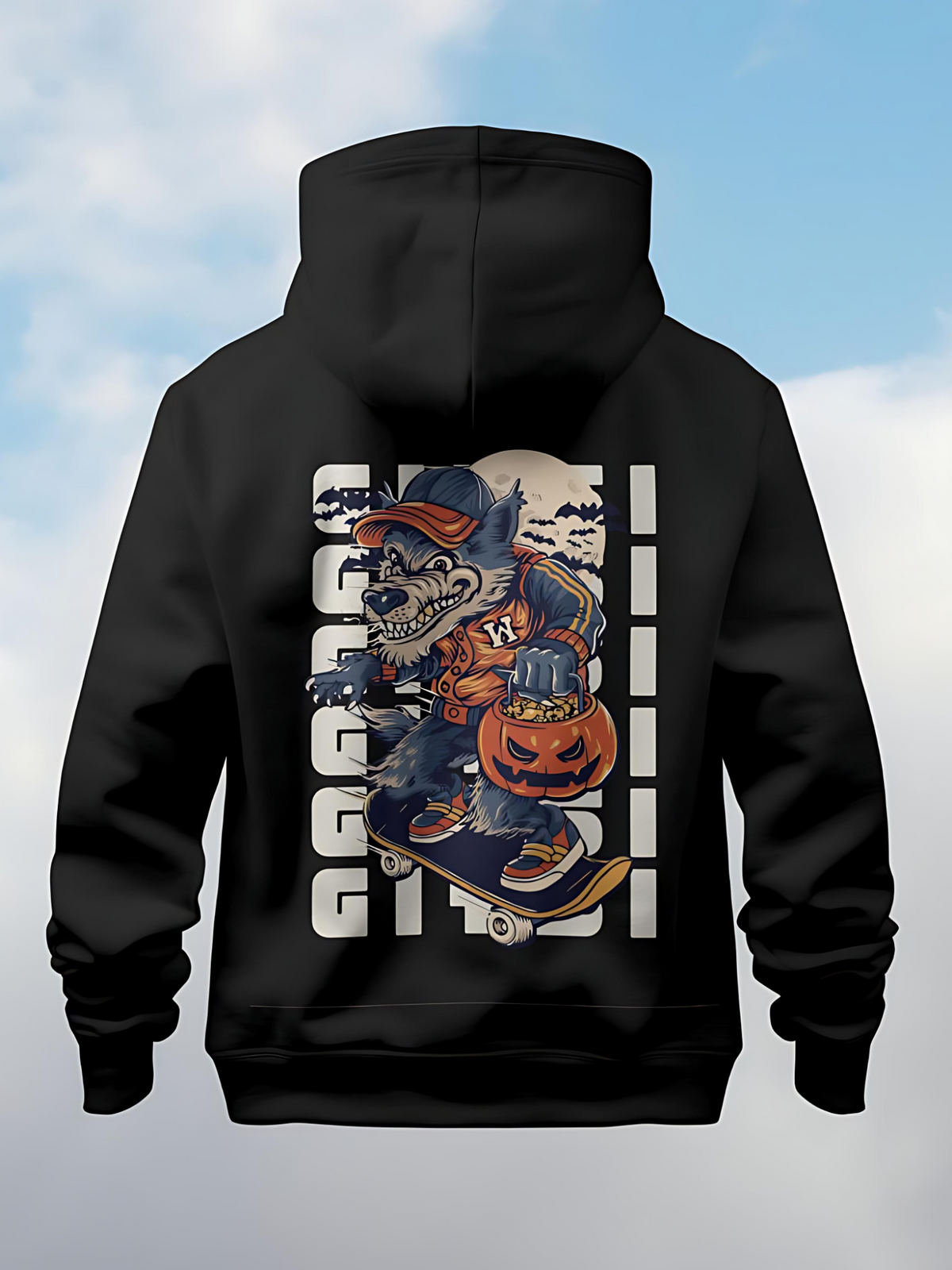 Oversized Black Printed Hoodie