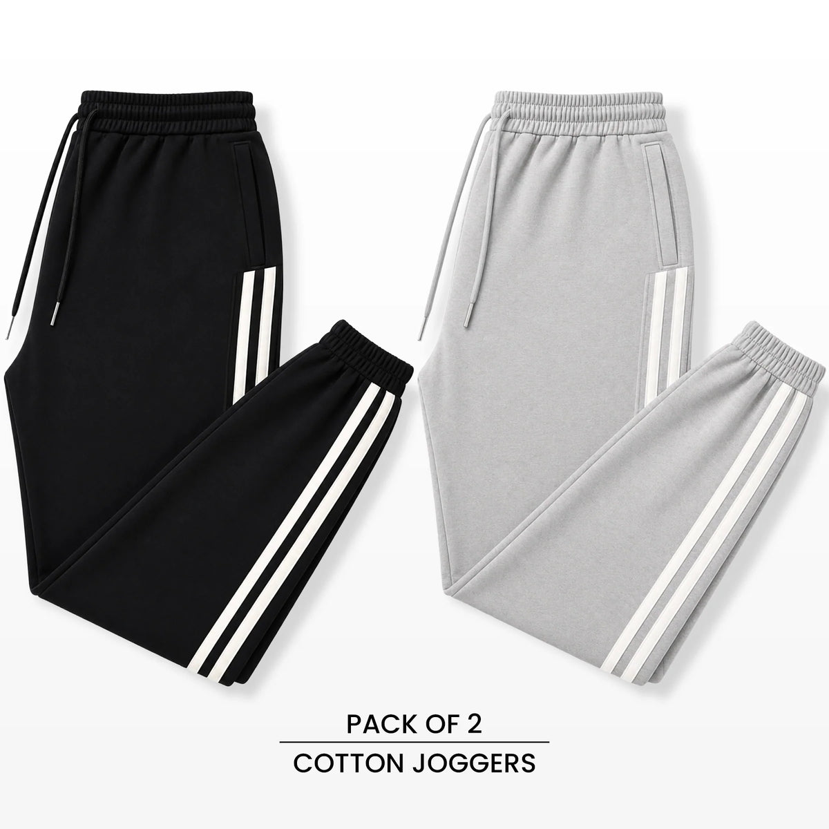 Premium Cotton Jogger Combo (Black & Silver)