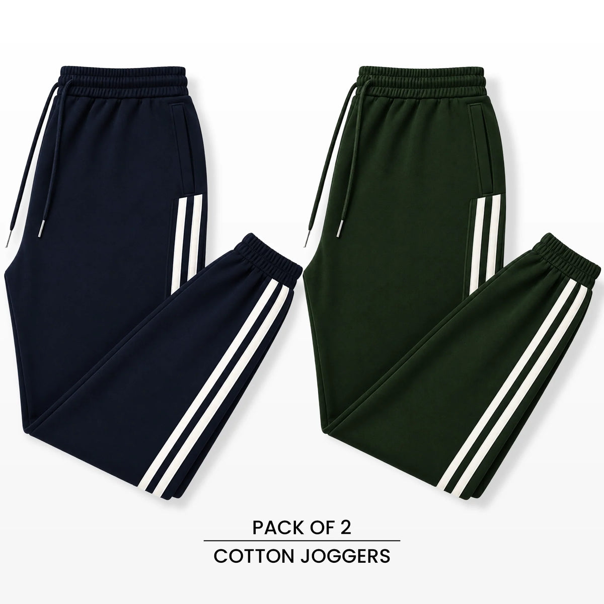 Premium Cotton Jogger Combo (Navy & Green)