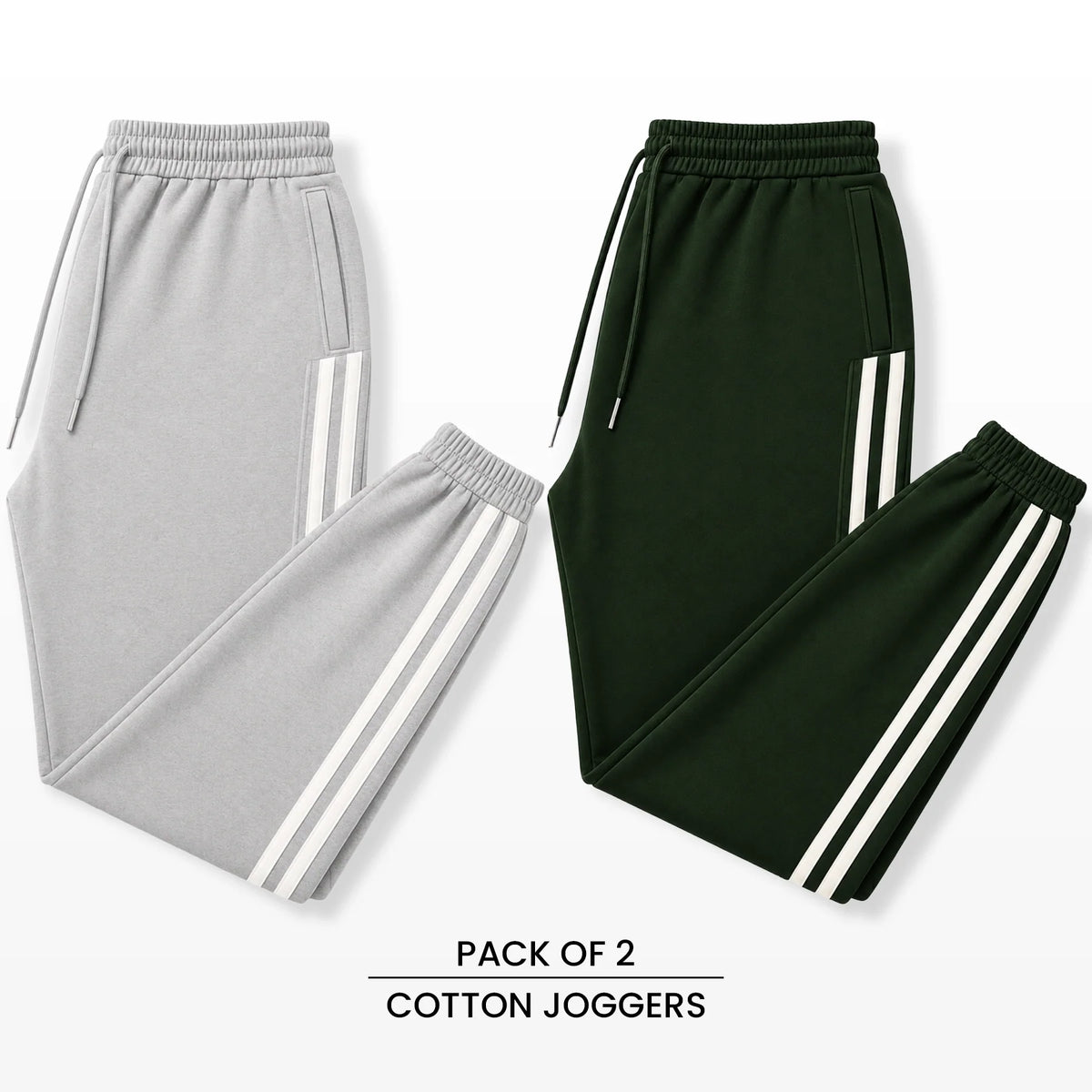 Premium Cotton Jogger Combo (Silver & Green)