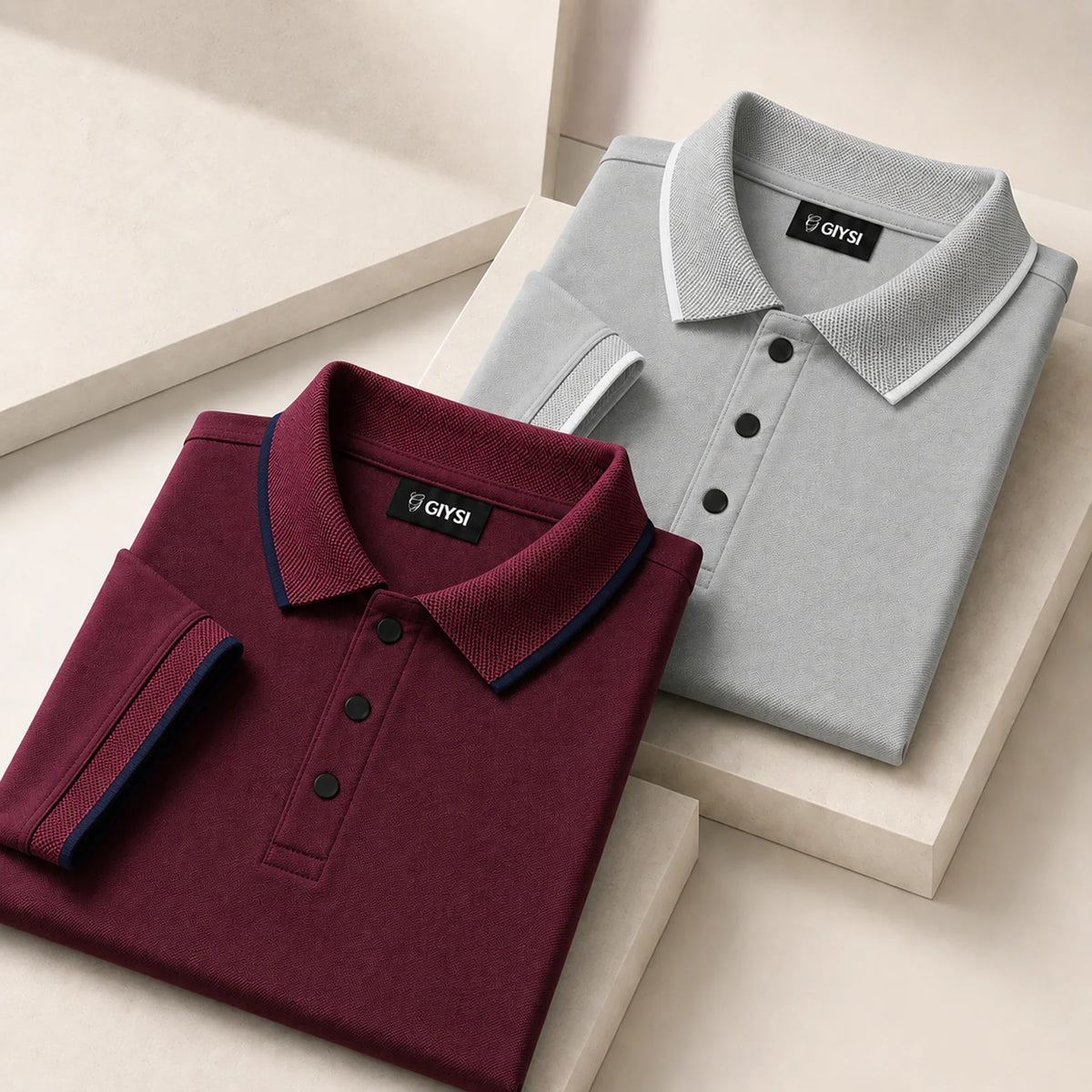 Cross Knit Polo T-Shirt Combo (Maroon & Grey)