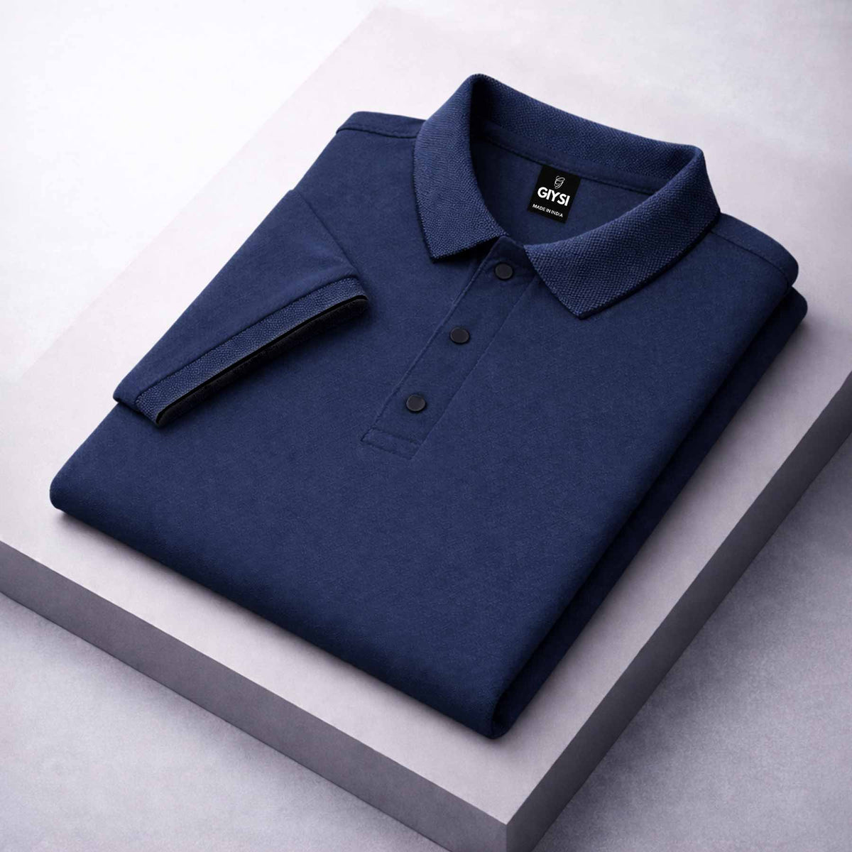 Cross Knit Navy Blue Polo T-shirt