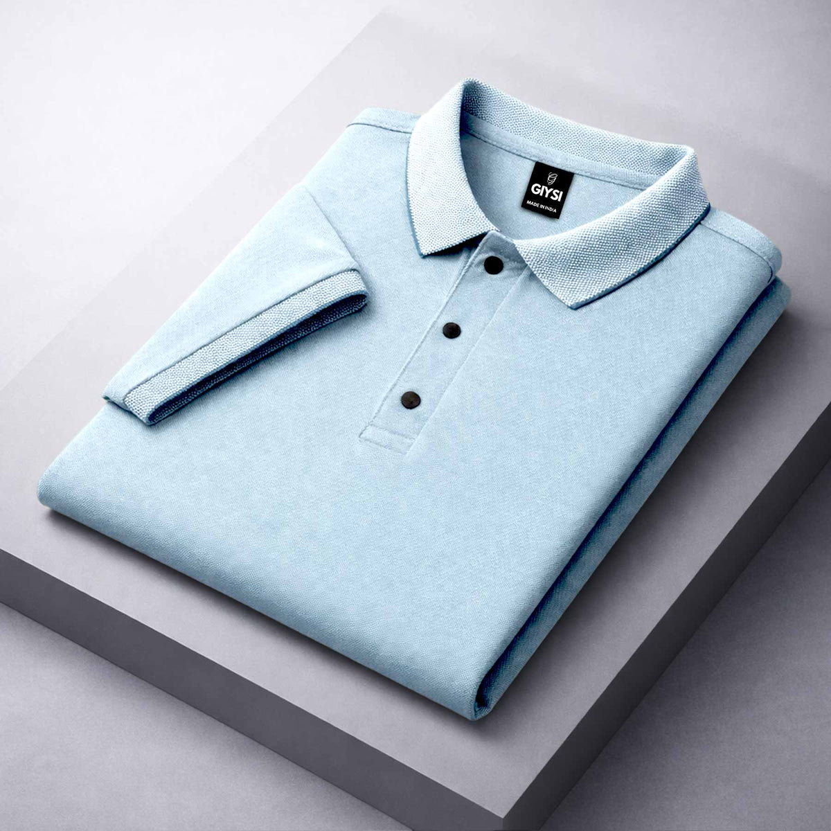 Cross Knit Sky Blue Polo T-shirt