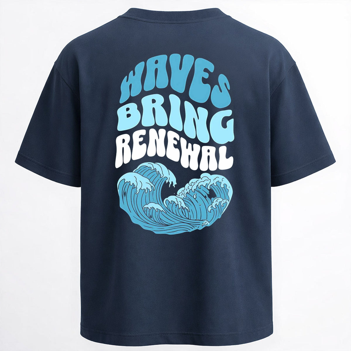 Oversized Print Air Force Blue Cotton T-shirt