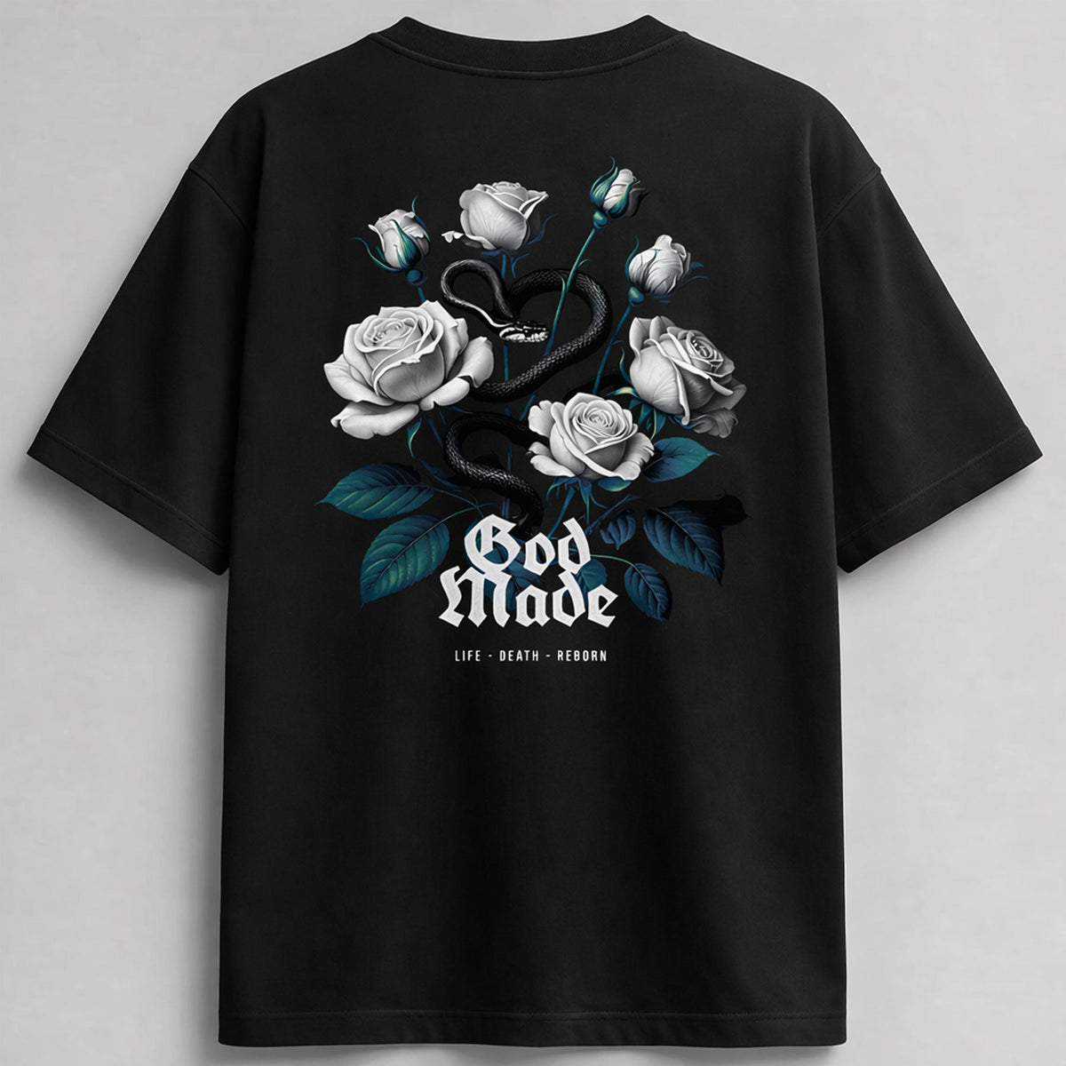 Oversized Print Black Cotton T-shirt