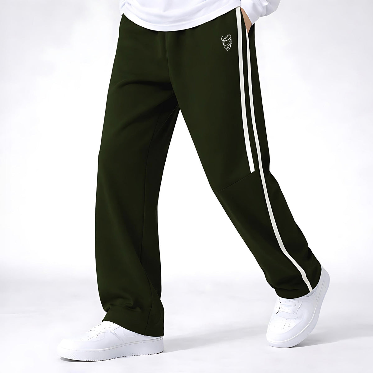 Men’s Straight Fit Bottle Green Track Pants