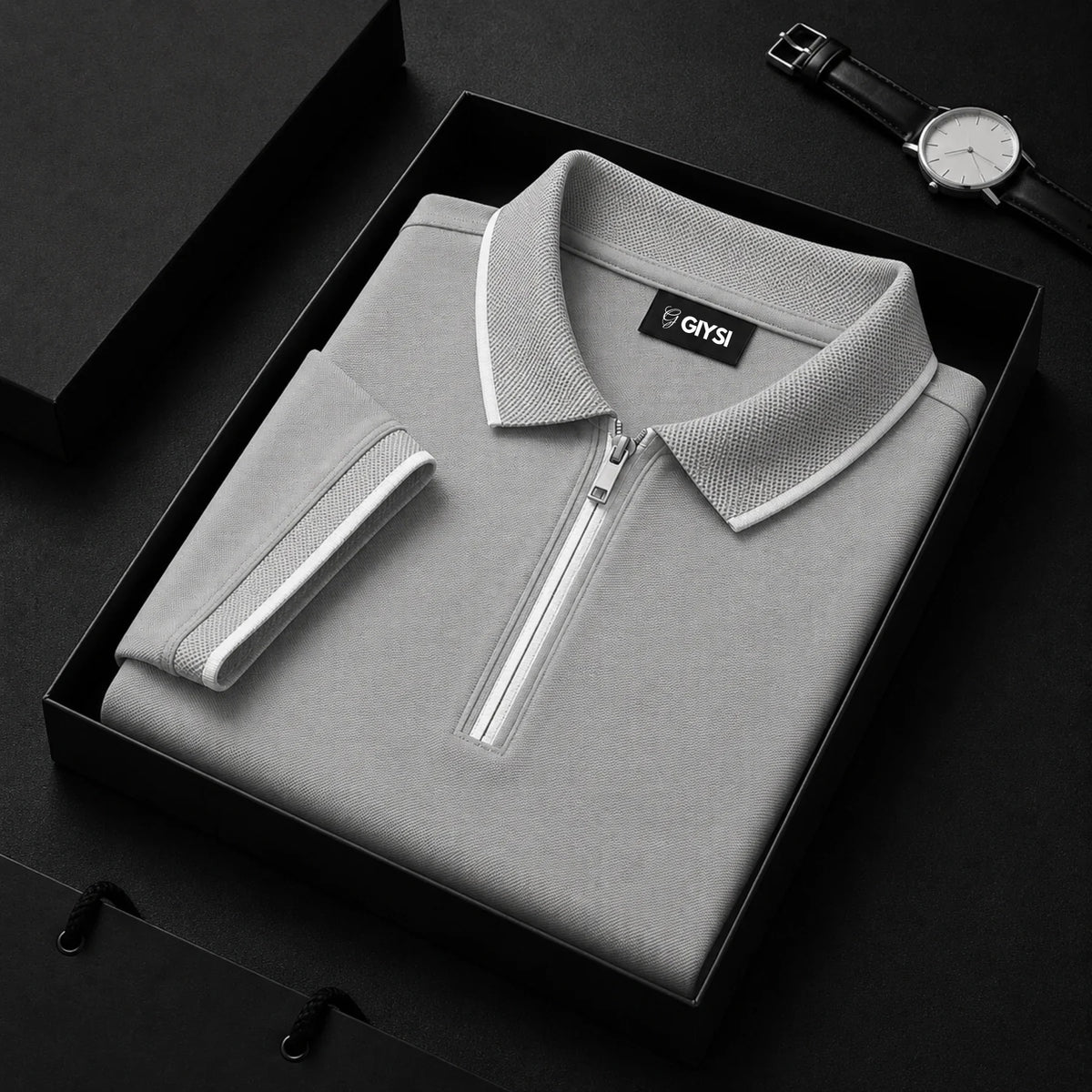 Cross Knit Grey Zip Polo T-shirt