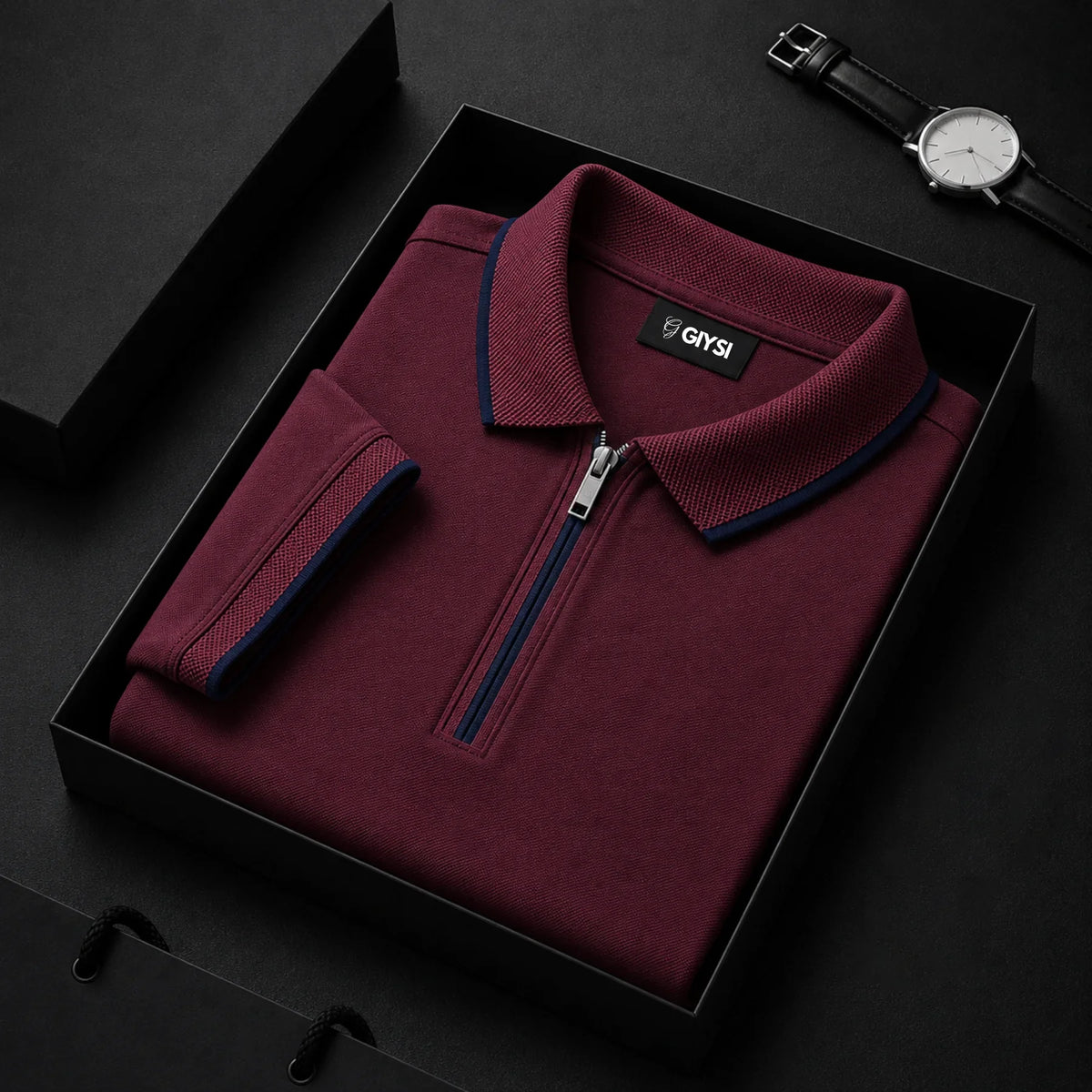 Cross Knit Maroon Zip Polo T-shirt