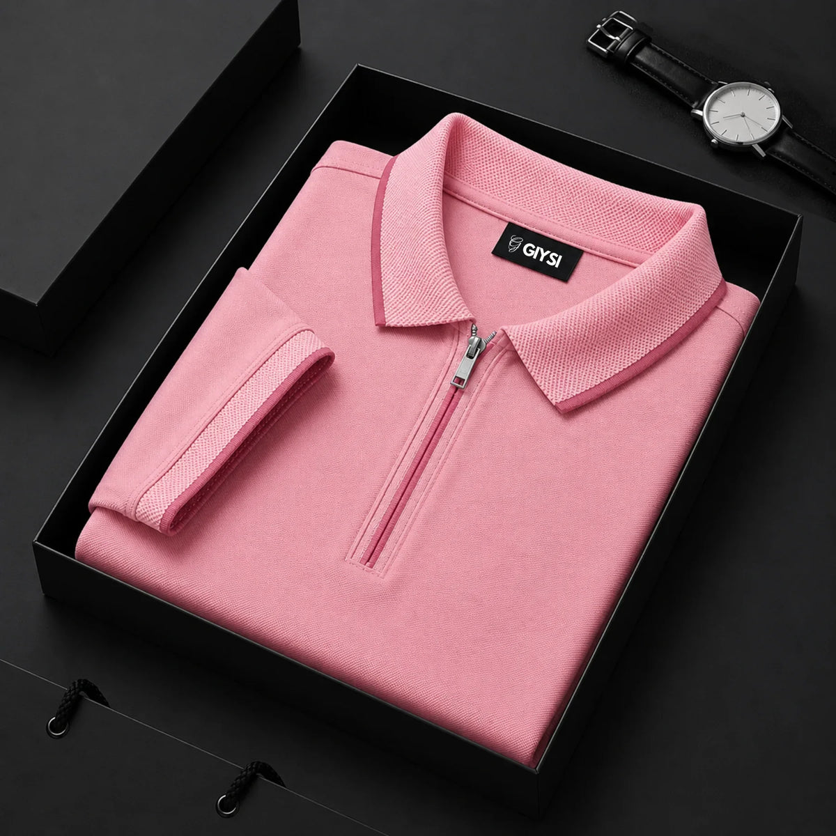 Cross Knit Peach Zip Polo T-shirt