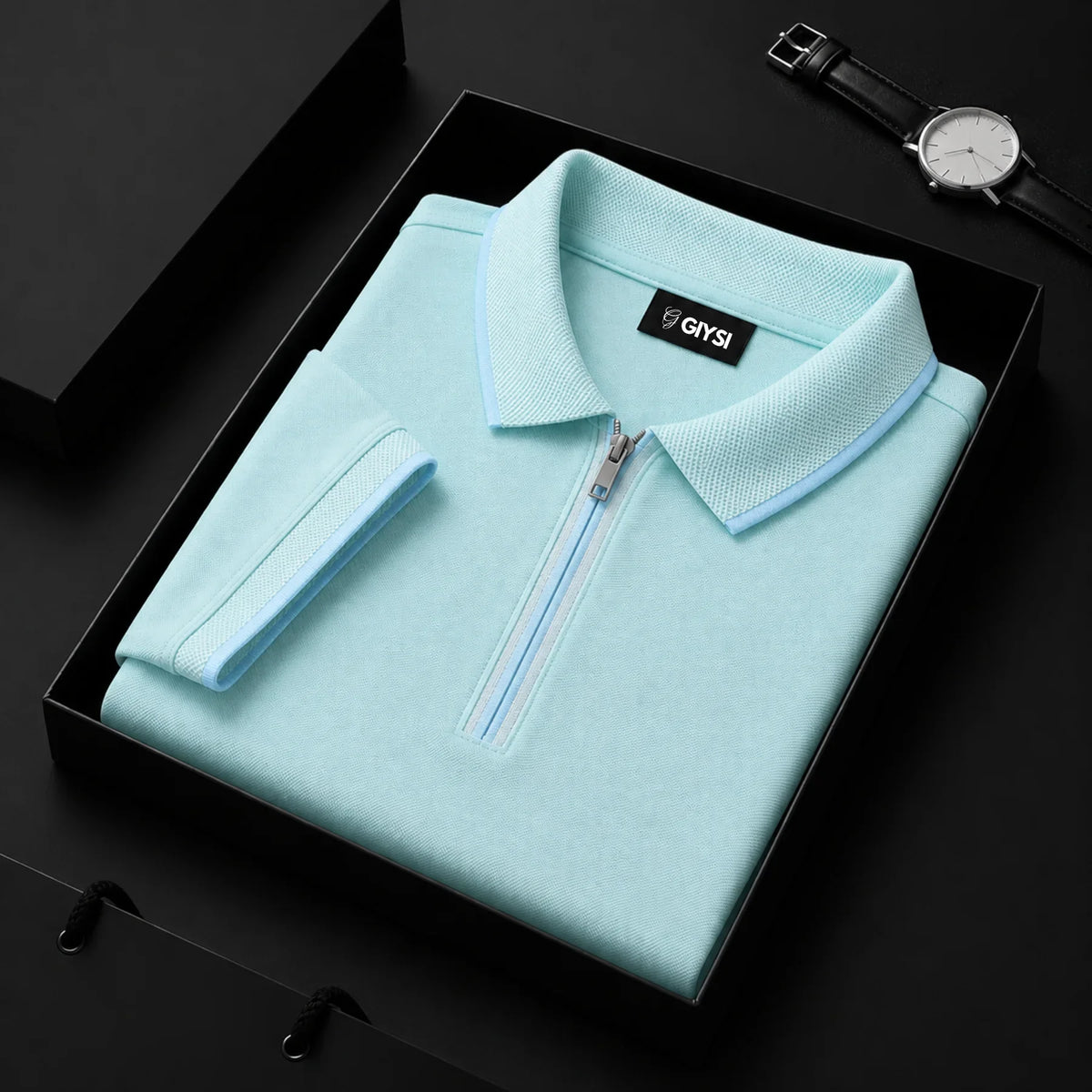 Cross Knit Sky Zip Polo T-shirt