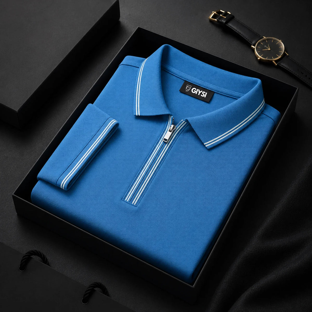 Signature Sky Blue Zip Polo